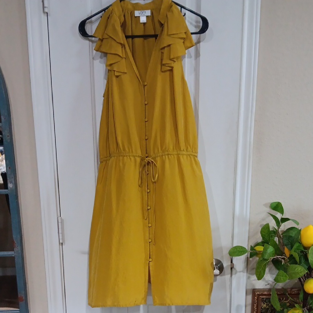 LOFT Yellow Ruffled SILK Halter Midi Sundress